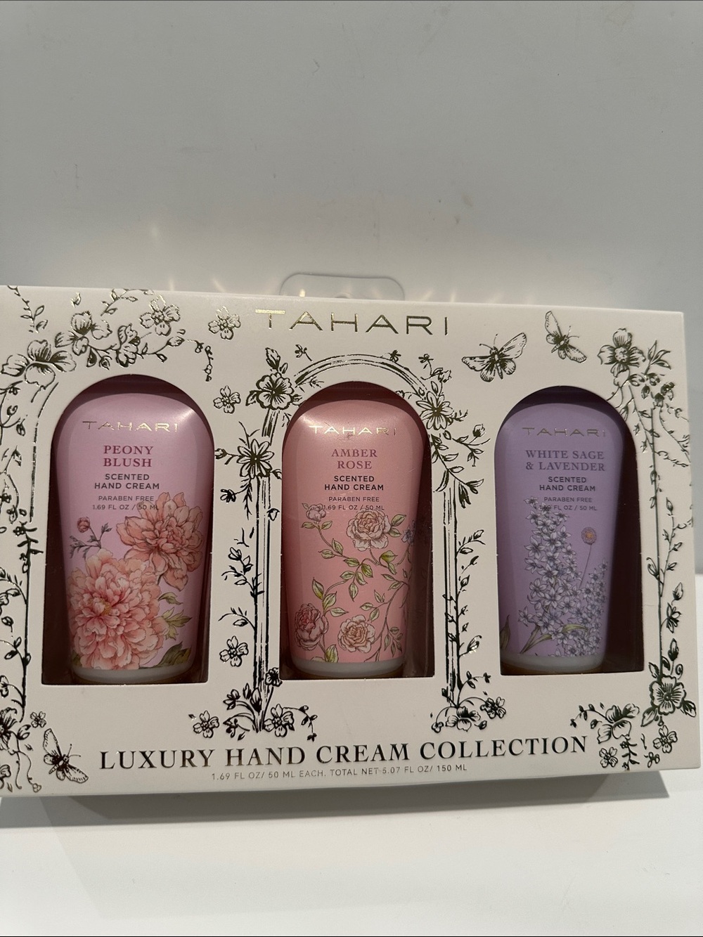 TAHARI (3) piece Hand Cream in Lavender, Amber Rose and Peony Blush.